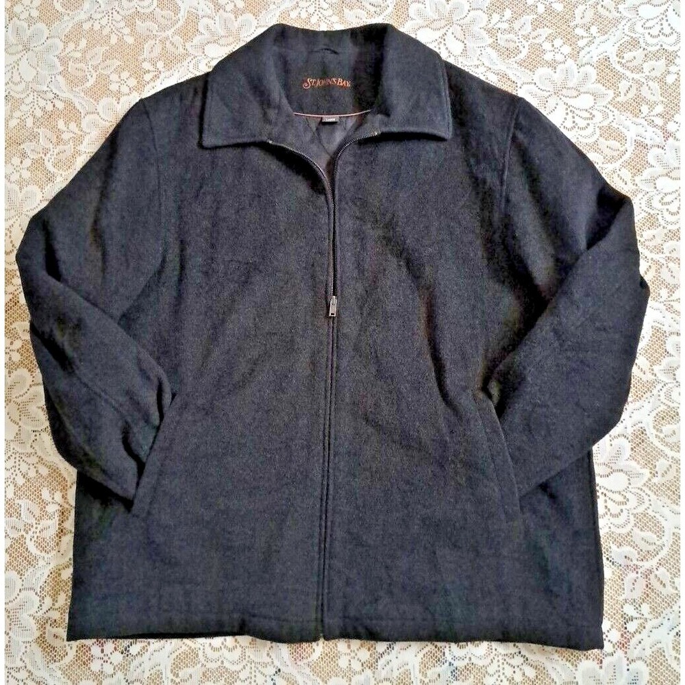 St. John's Bay Black Wool Blend Men's Winter Town Coat Size Large Pre-owned